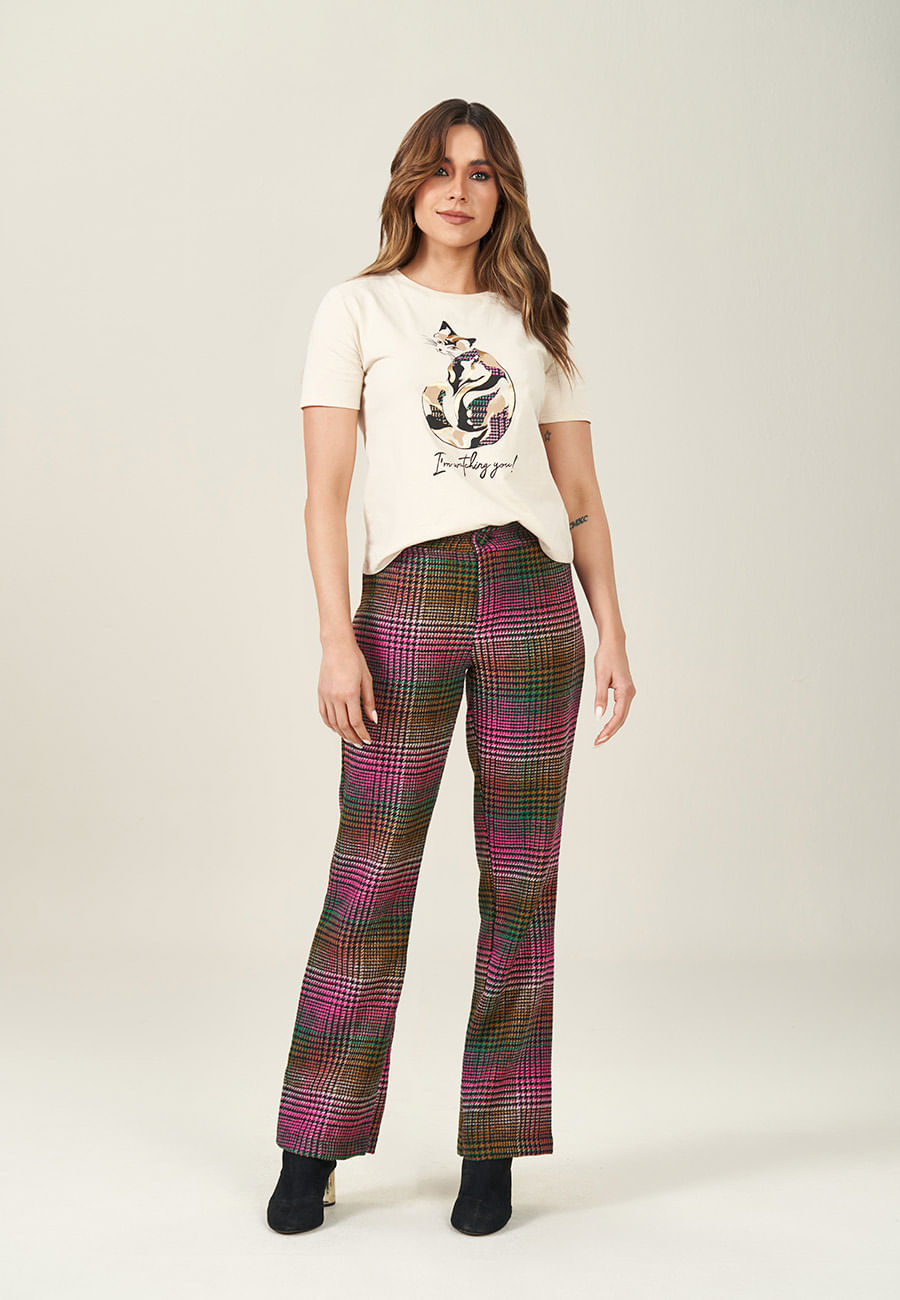 Calça em Plano Flanela Xadrez Doce Trama ROSA