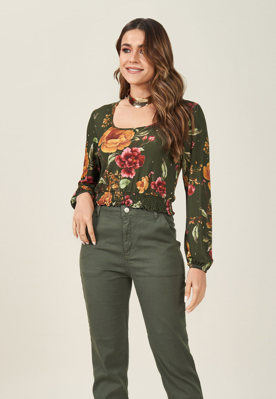 Blusa de Manga Longa em Malha Viscose Doce Trama VERDE