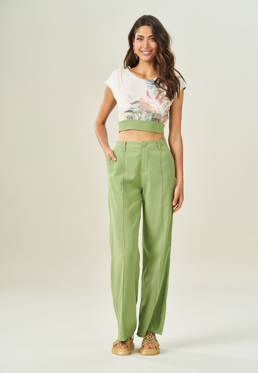 Calça em Plano Viscolinho Doce Trama VERDE