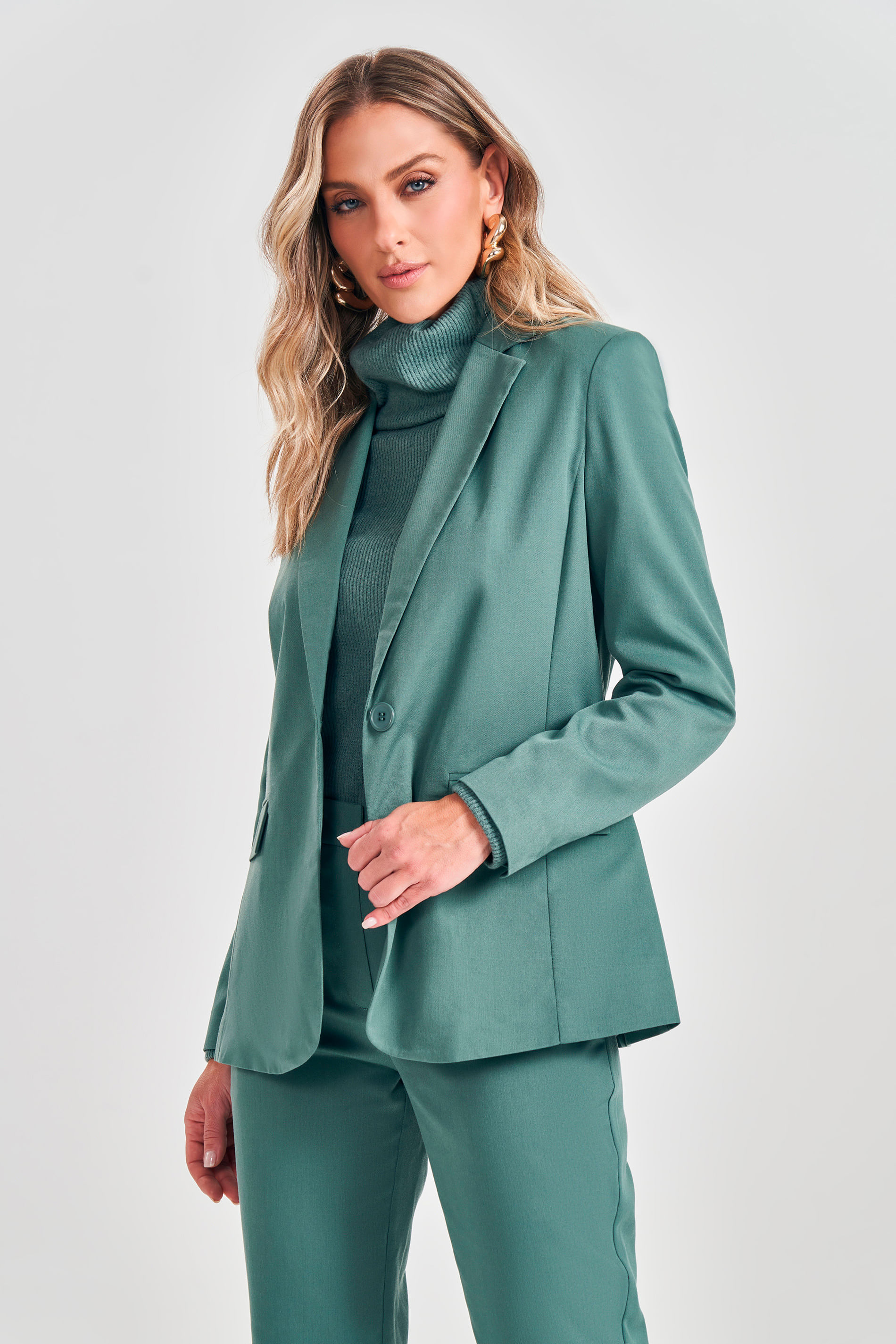 Blazer em Alfaiataria com Gola Alongada VERDE